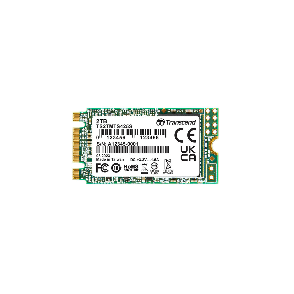 Transcend MTS425S M.2 2242 SATA III SSD, 3D NAND - 500GB