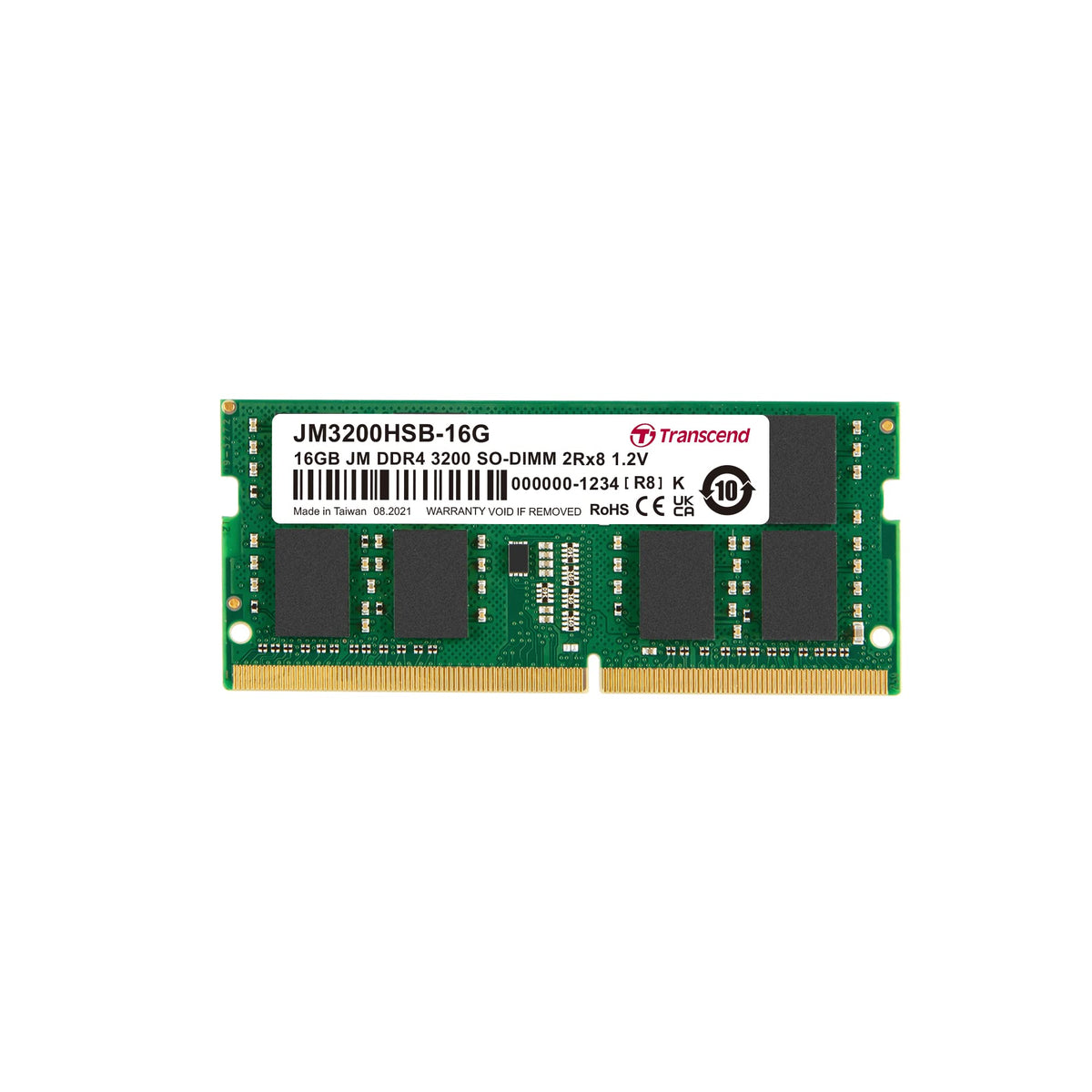 Transcend JetRam JM3200HSB DDR4-3200 SO-DIMM 1Gx8 Laptop Memory - 16GB