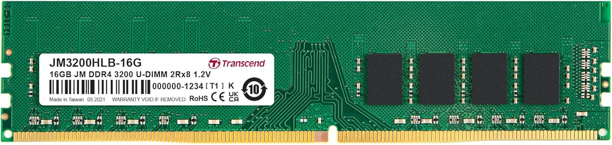 Transcend JetRam JM3200HLB DDR4-3200 U-DIMM 1Gx8 Desktop Memory - 16GB