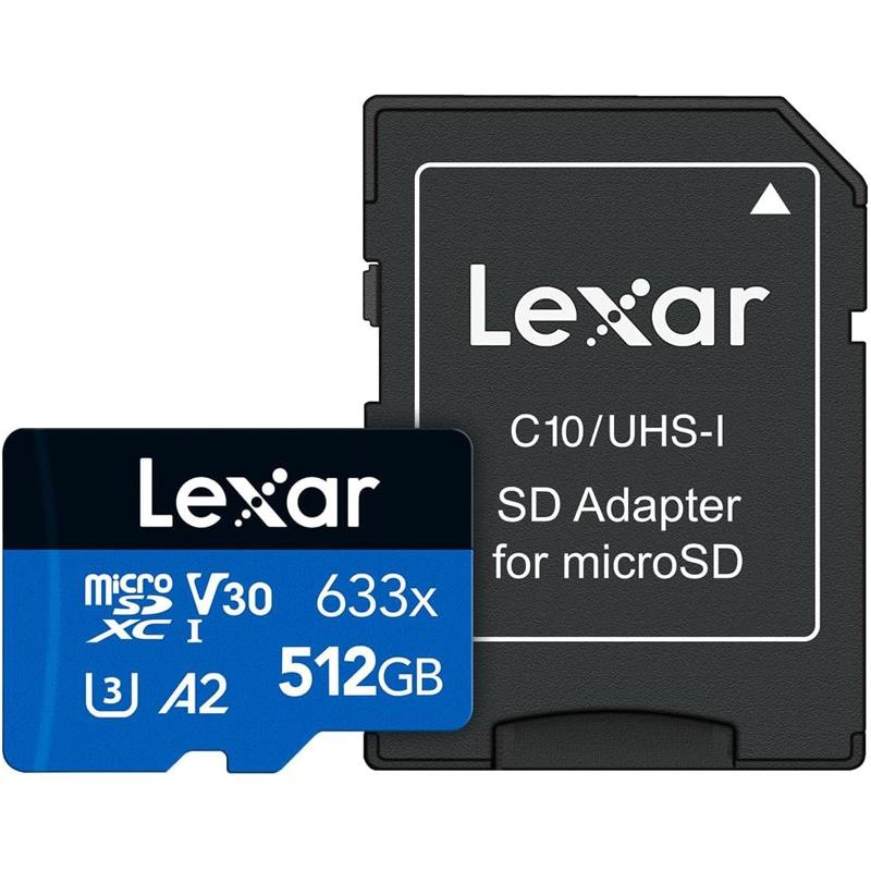 Lexar High-Performance 633x MicroSDHC UHS-I Card with SD Adapter - 512GB