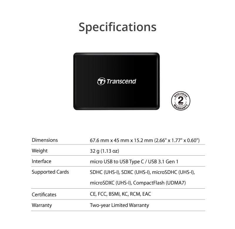 Transcend RDC8 Card Reader USB Type-C, SD/microSD/CompactFlash