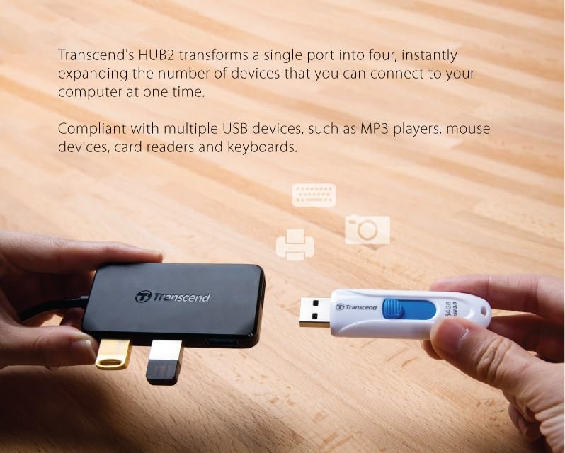 Transcend HUB2 SuperSpeed USB 3.0 4-Port Hub, Bus-Powered