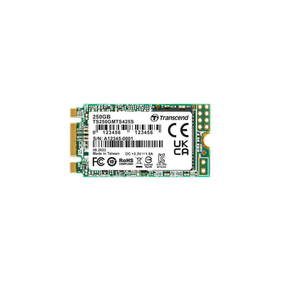 Transcend MTS425S M.2 2242 SATA III SSD, 3D NAND - 250GB
