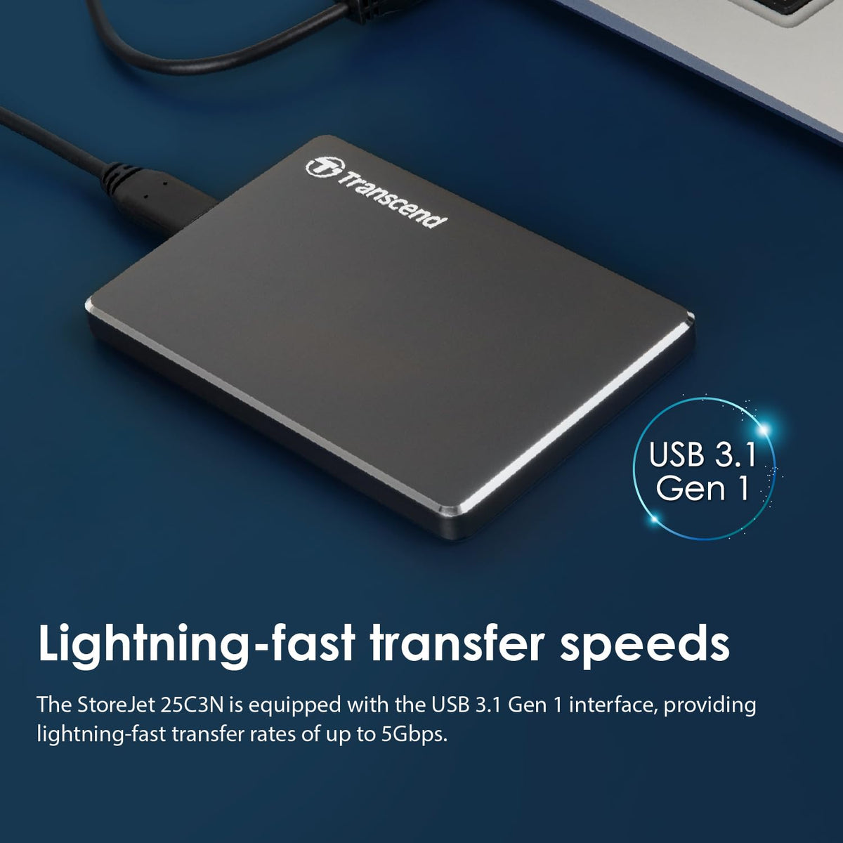 Transcend StoreJet 25C3 Slim Portable Hard Drive, USB 5Gbps