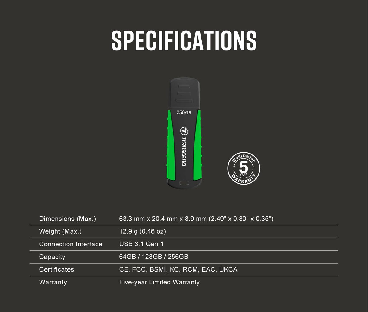 Transcend JetFlash 810 Rugged USB 3.1 Gen 1 Flash Drive