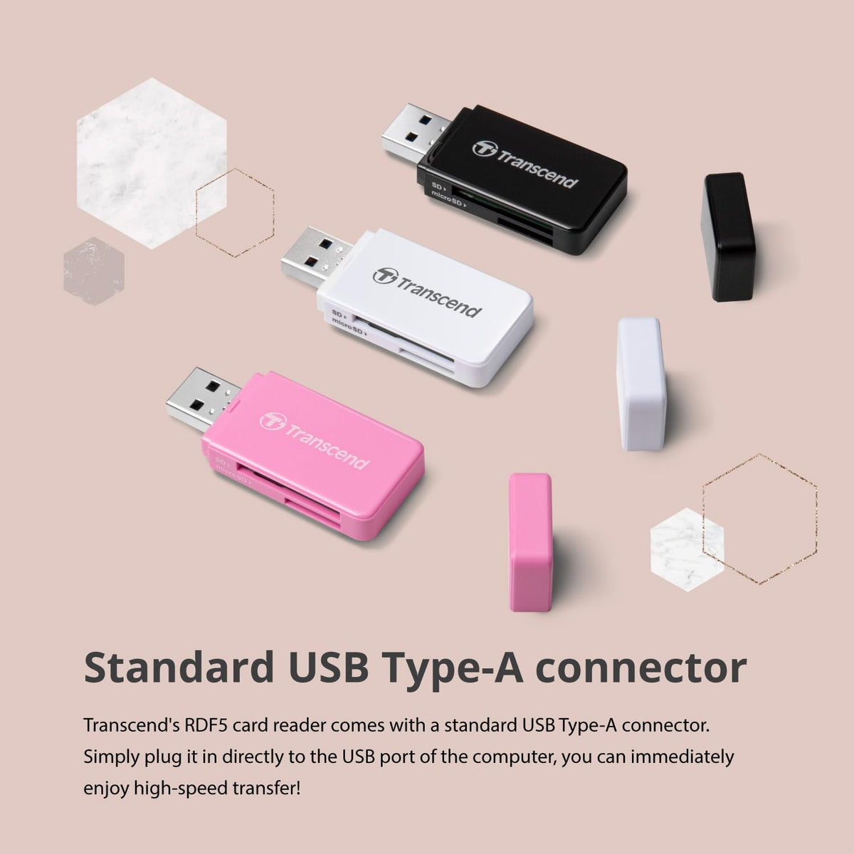 Transcend RDF5 SD and microSD Card Reader, USB 3.1 Gen 1 Type-A