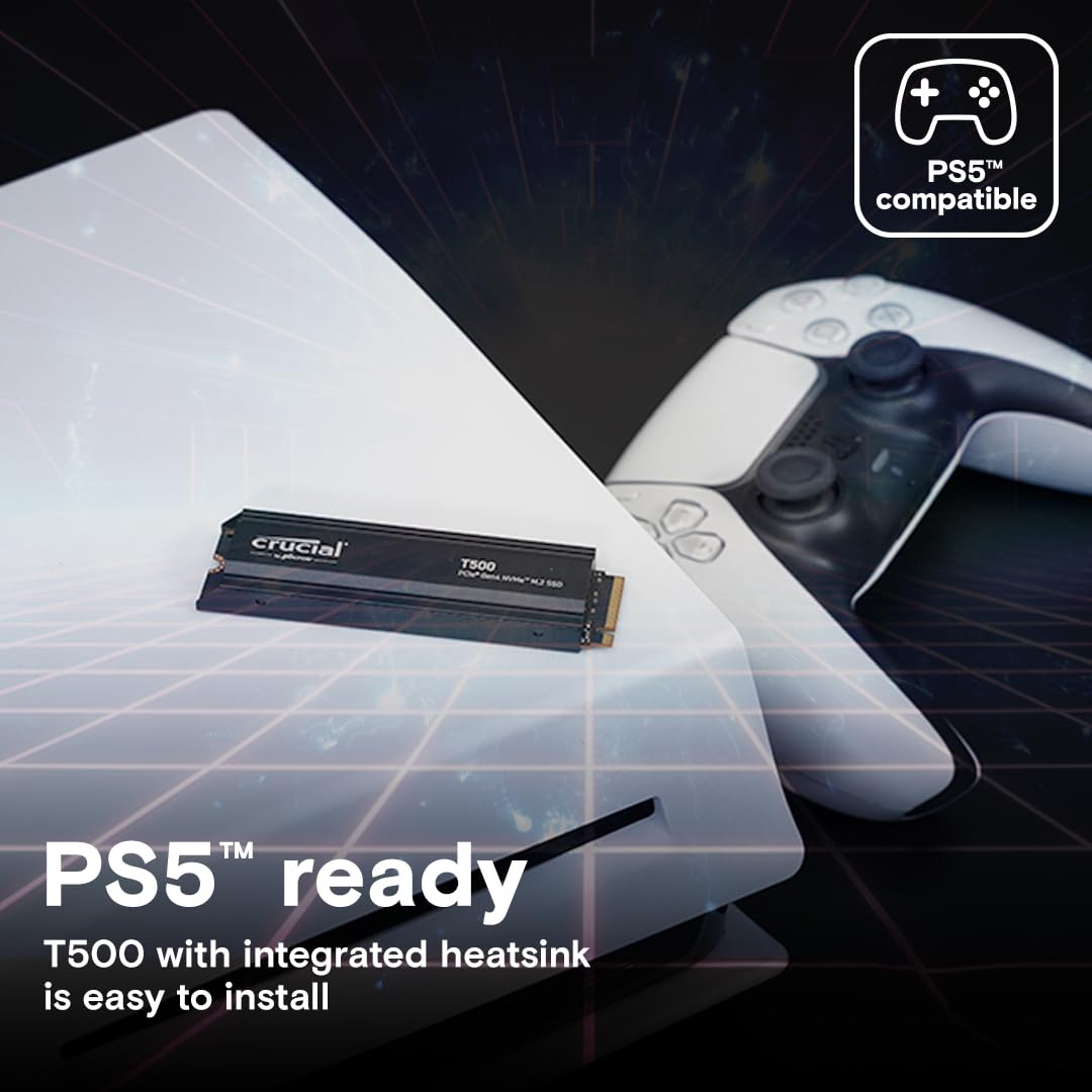 Crucial T500 1TB PCIe Gen4 NVMe Gaming PS5 SSD with Heatsink