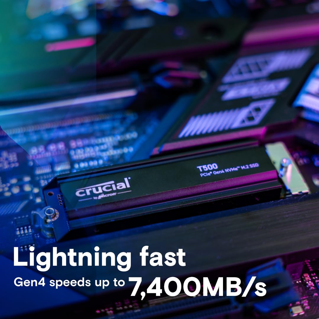Crucial T500 1TB PCIe Gen4 NVMe Gaming PS5 SSD with Heatsink