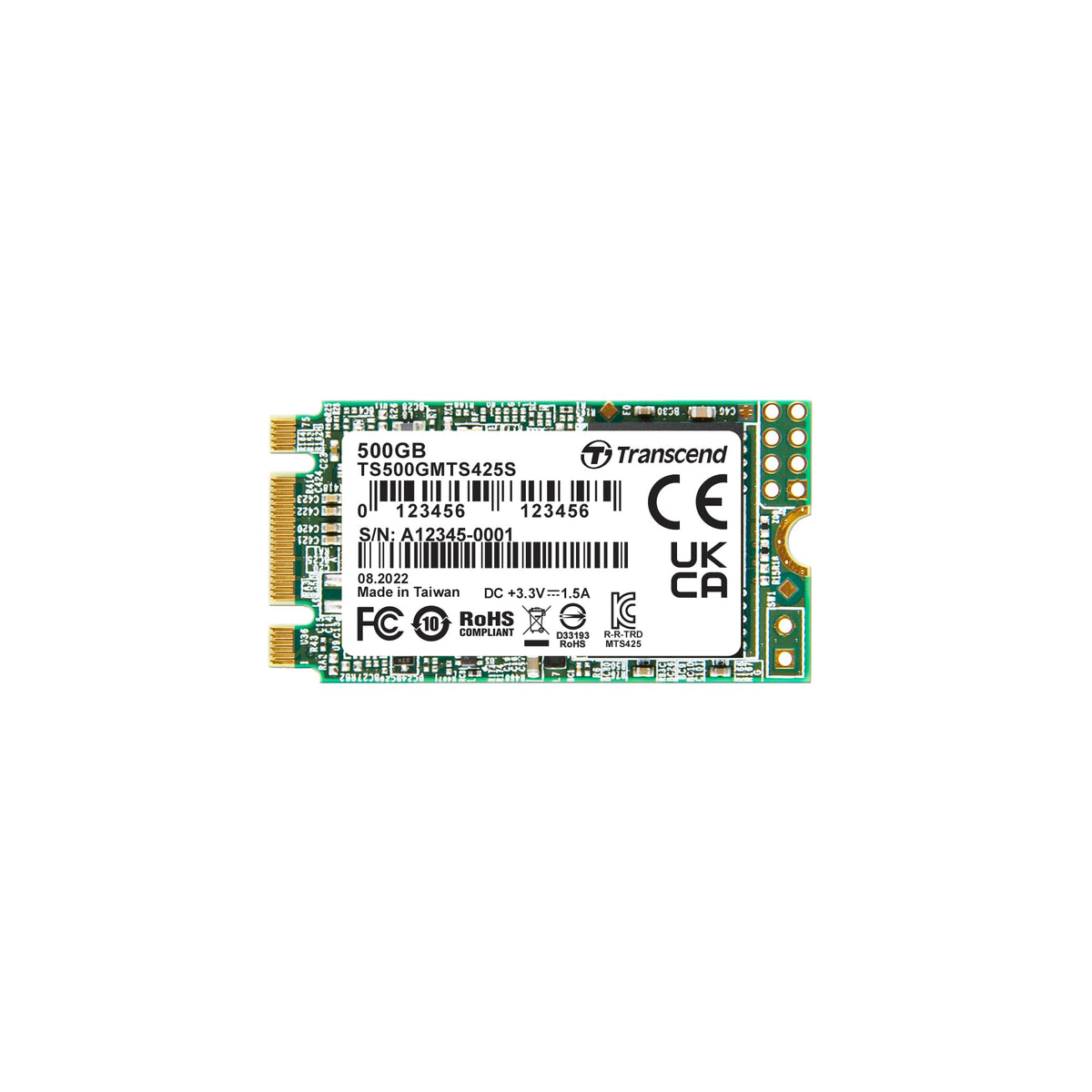Transcend MTS425S M.2 2242 SATA III SSD, 3D NAND - 1TB
