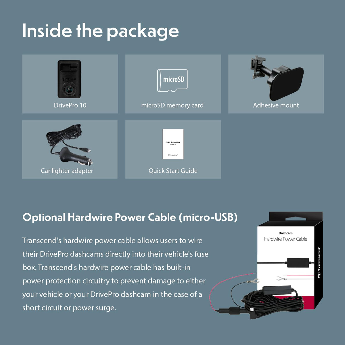 Transcend DrivePro 10 Dashcam 2K QHD 1440p with 64GB microSD