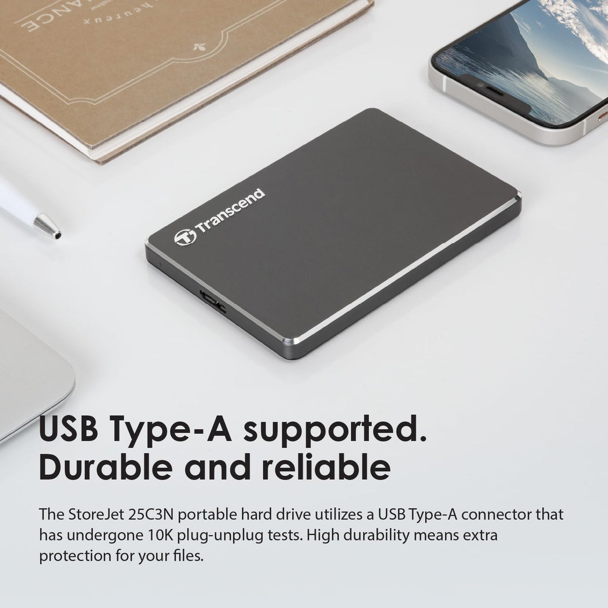Transcend StoreJet 25C3 Slim Portable Hard Drive, USB 5Gbps