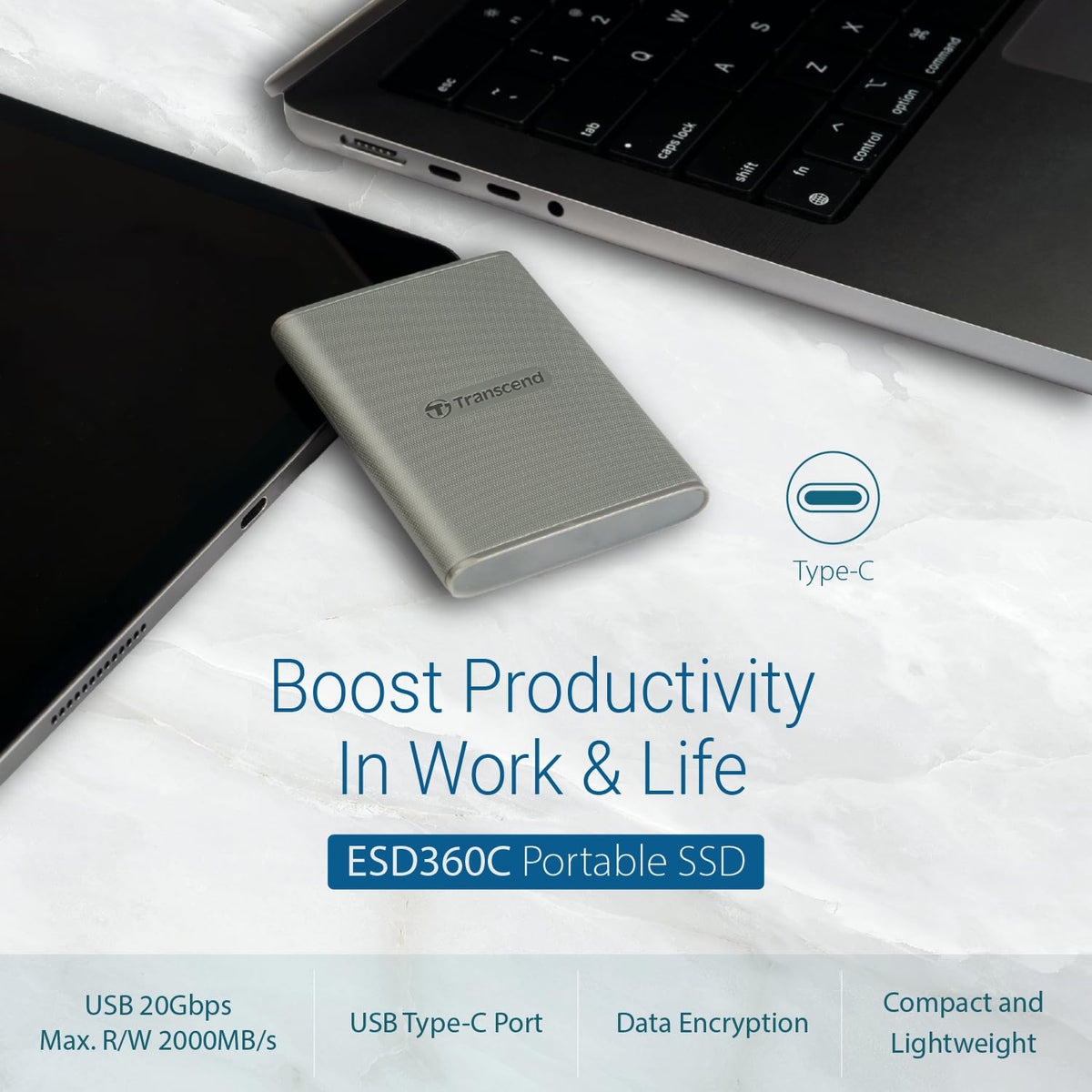 Transcend ESD360C Portable SSD, USB 20Gbps Type-C