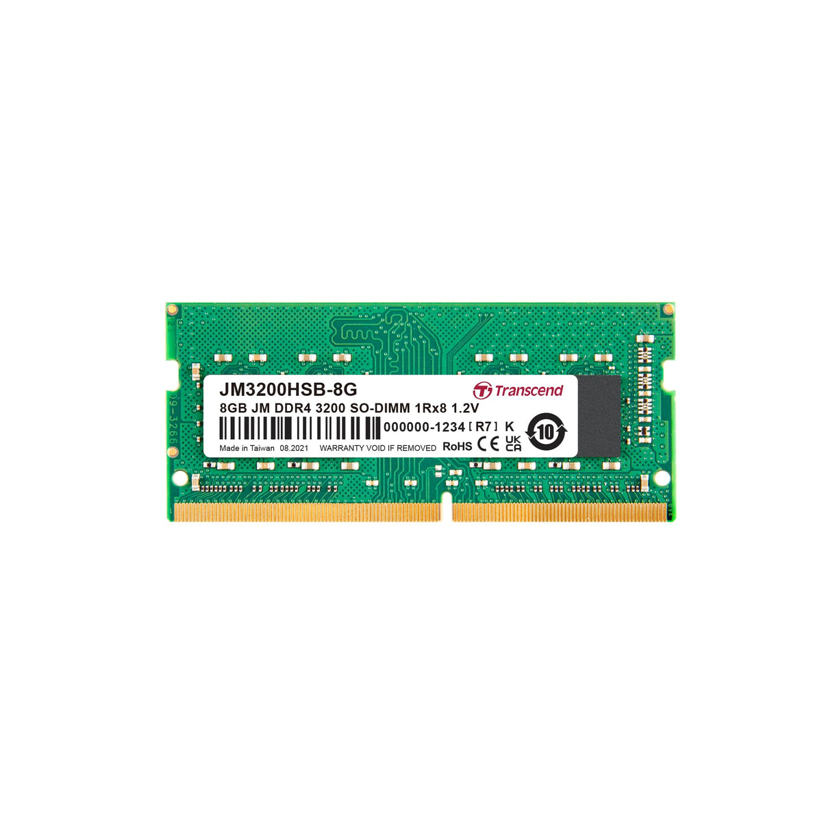 Transcend JetRam JM3200HSB DDR4-3200 SO-DIMM 1Gx8 Laptop Memory - 8GB