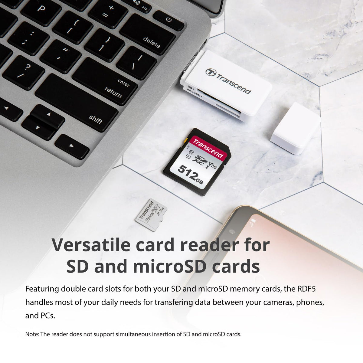 Transcend RDF5 SD and microSD Card Reader, USB 3.1 Gen 1 Type-A