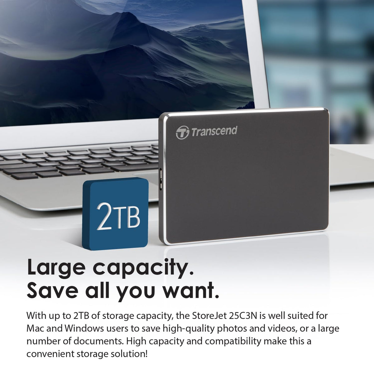 Transcend StoreJet 25C3 Slim Portable Hard Drive, USB 5Gbps