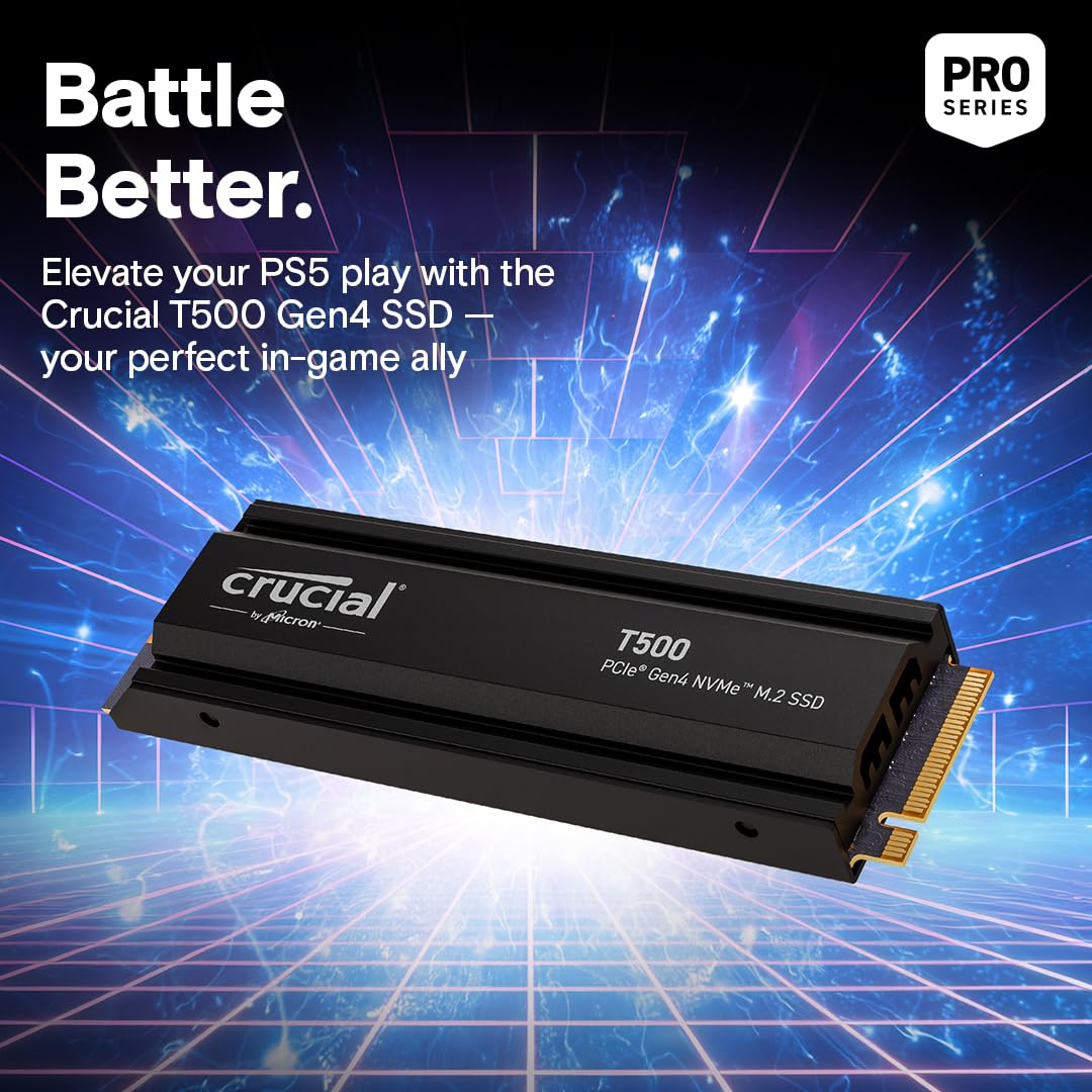 Crucial T500 1TB PCIe Gen4 NVMe Gaming PS5 SSD with Heatsink