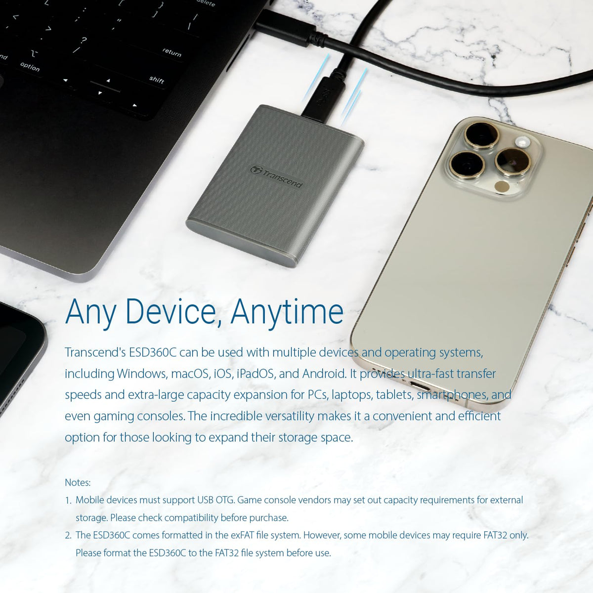 Transcend ESD360C Portable SSD, USB 20Gbps Type-C