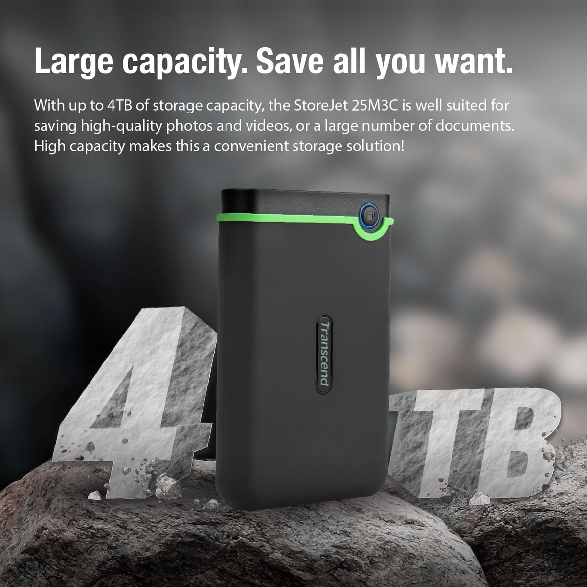 Transcend StoreJet 25M3 Rugged Portable Hard Drive, Anti-Shock