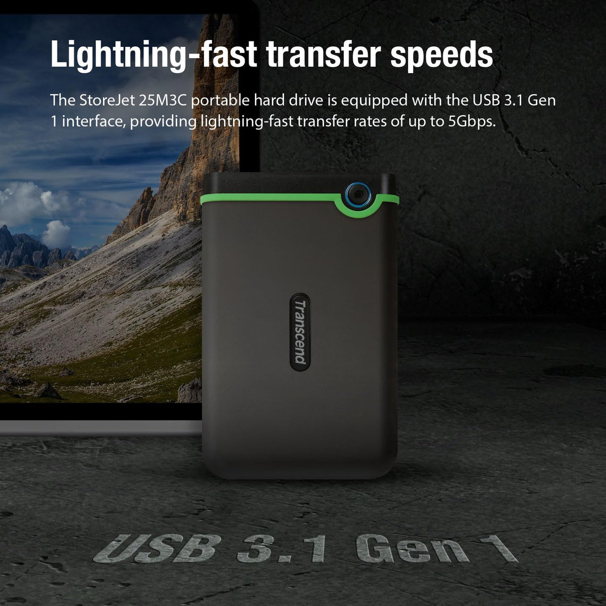 Transcend StoreJet 25M3 Rugged Portable Hard Drive, Anti-Shock