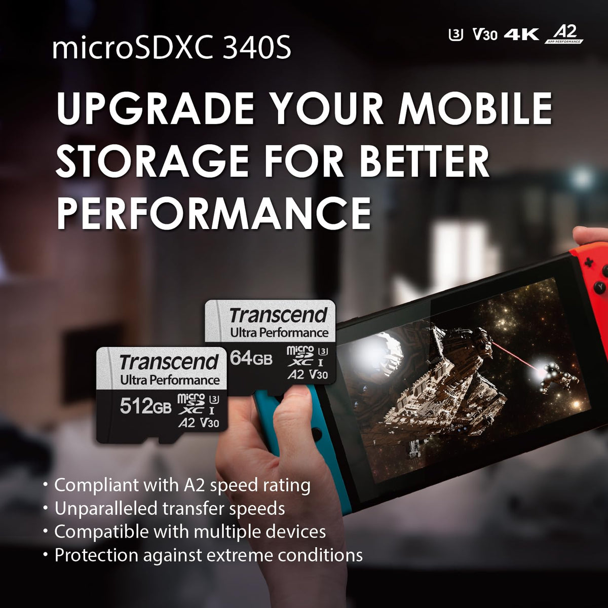 Transcend microSDXC 340S Class 10 UHS-I U3 A2 (TS-GUSD340S)