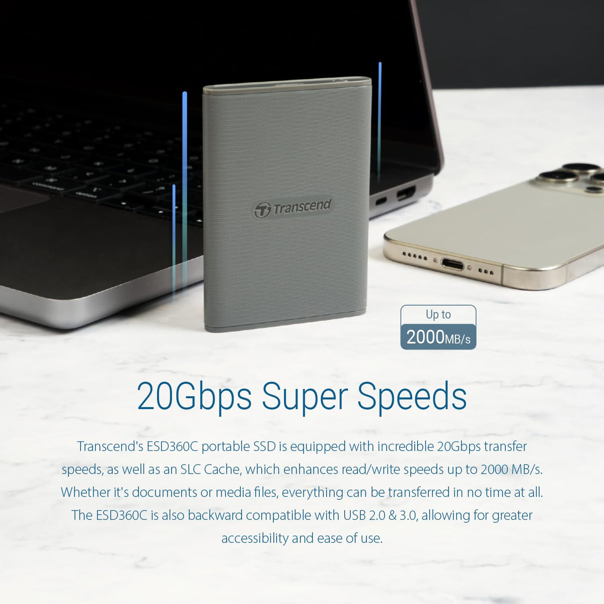 Transcend ESD360C Portable SSD, USB 20Gbps Type-C