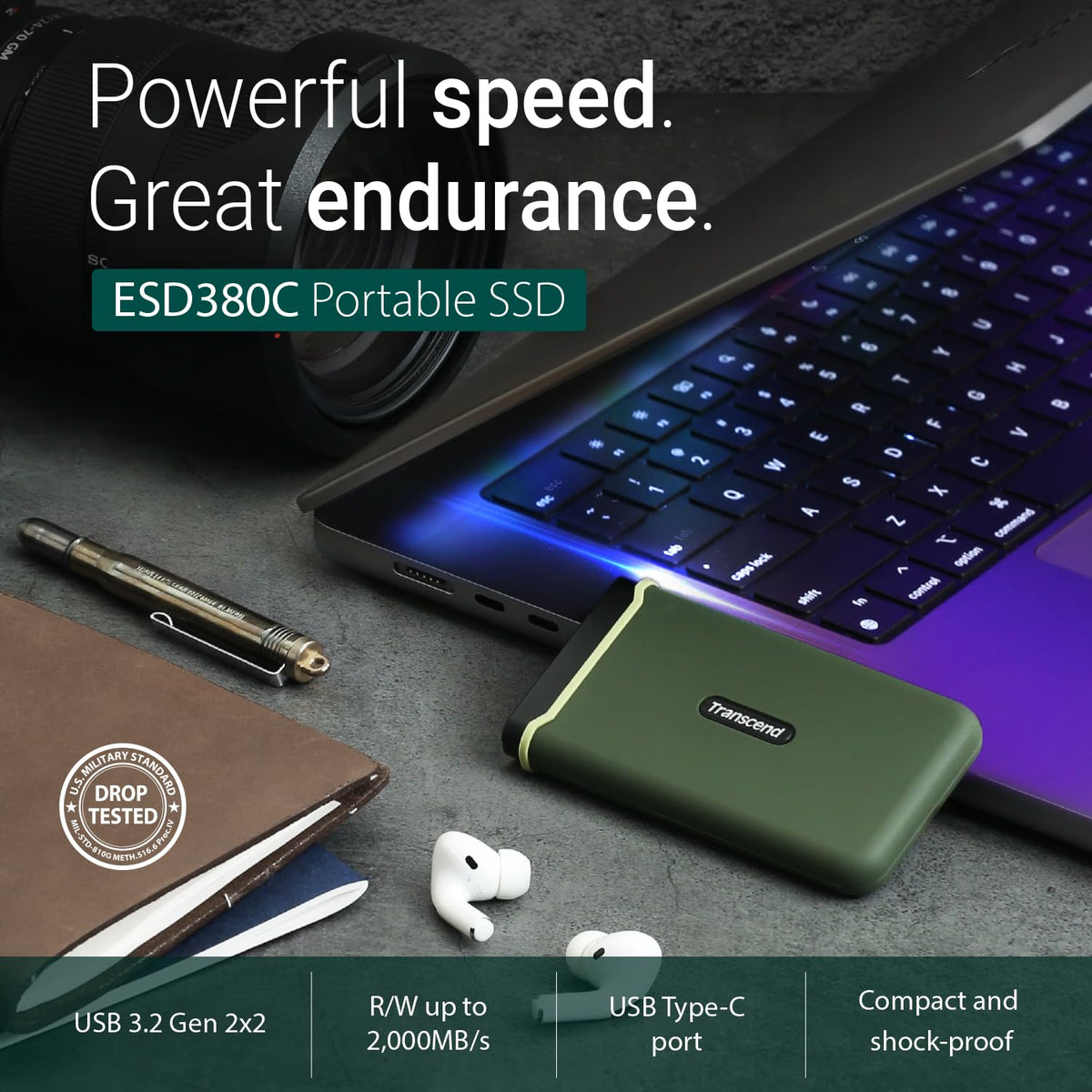 Transcend ESD380C Portable SSD, USB 3.2 Gen 2x2 Type-C