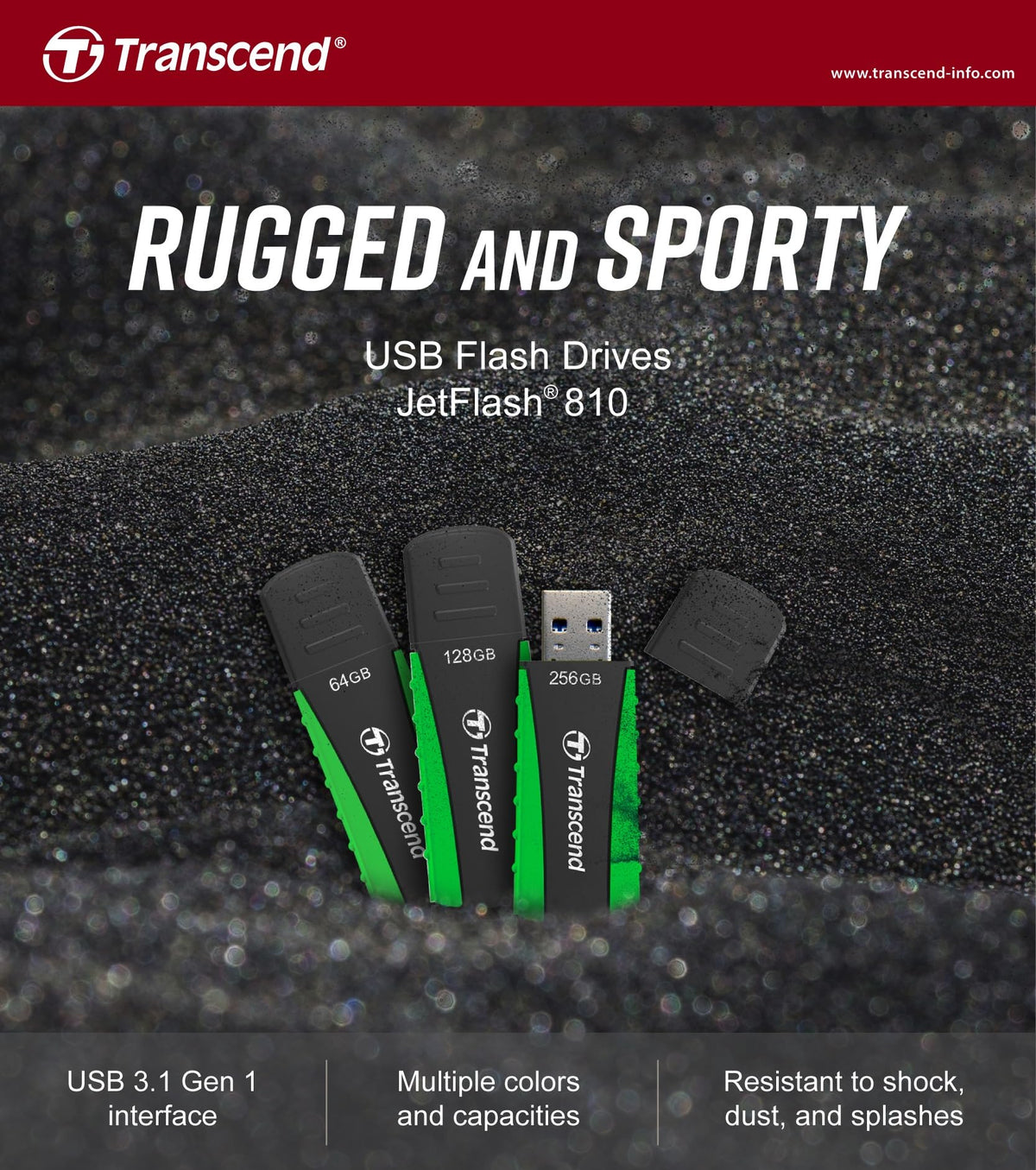 Transcend JetFlash 810 Rugged USB 3.1 Gen 1 Flash Drive