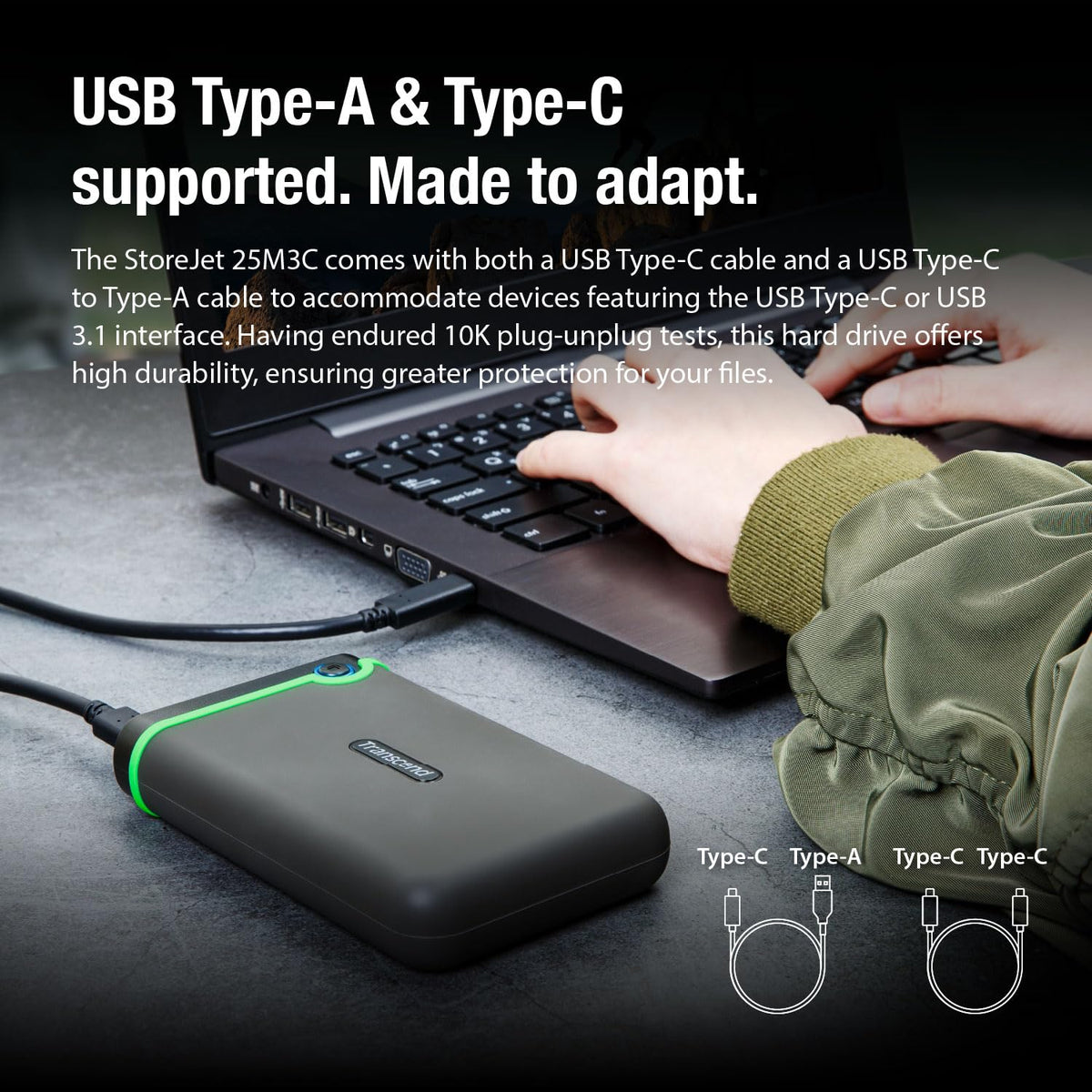 Transcend StoreJet 25M3 Rugged Portable Hard Drive, Anti-Shock