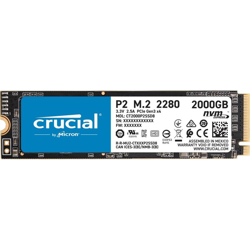Crucial P2 3D NAND NVMe PCIe M.2 SSD - 2TB