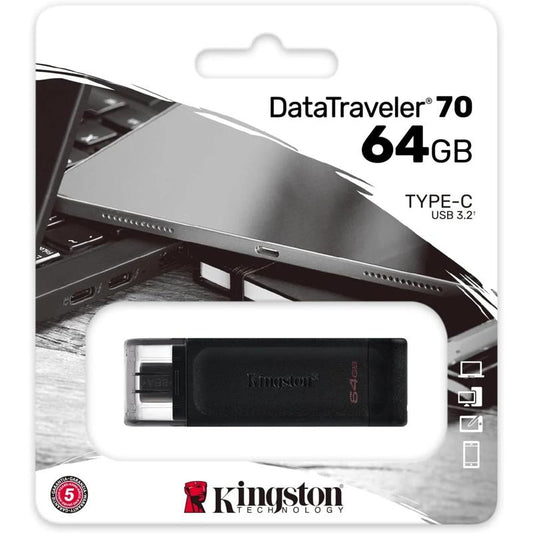 Kingston DataTraveler 70 Portable and Lightweight USB-C Flash Drive - 64GB (KIN-DT70/64GB-S)