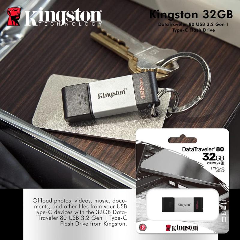 Kingston DataTraveler 80 USB Type-C Flash Drive Metal - 32GB (KIN-DT80/32GB-S)