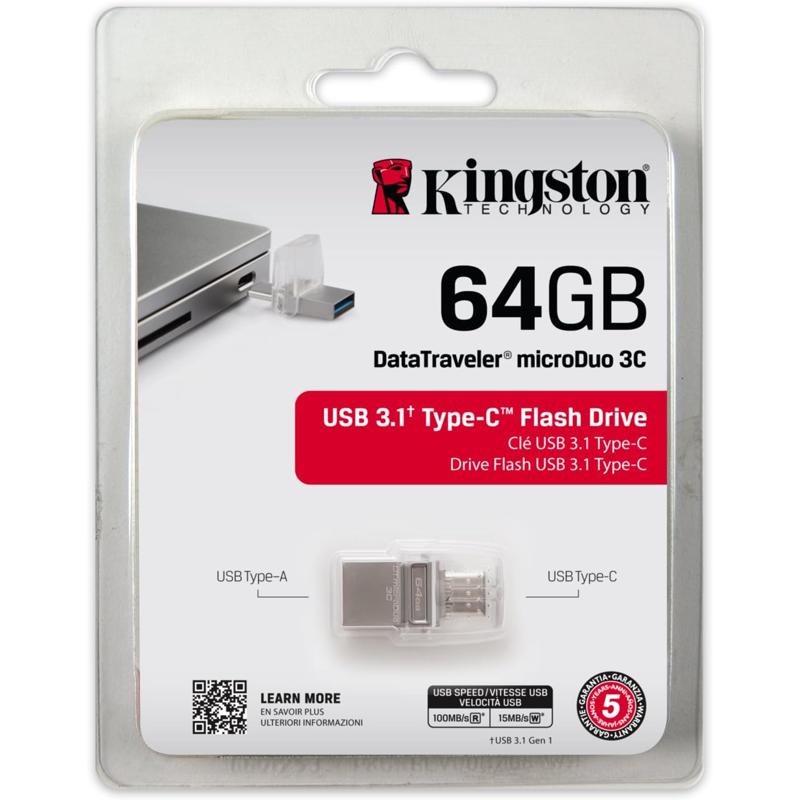 Kingston DT Microduo 3C USB Canada Retail - 64GB (KIN-DTDUO3C/64GB-S)