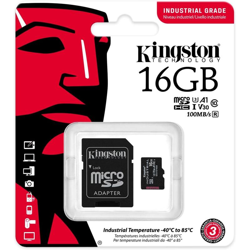 Kingston Industrial microSDHC C10 A1 pSLC Card + SD Adapter - 16GB (KIN-SDCIT2/16GB-S)