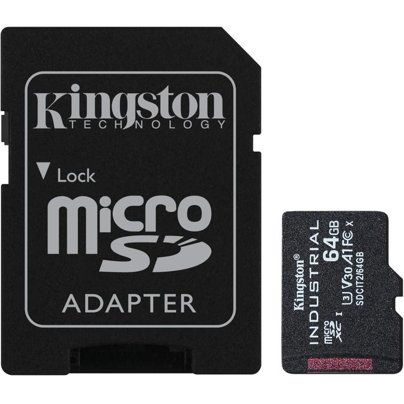 Kingston Industrial microSDHC C10 A1 pSLC Card + SD Adapter - 64GB (KIN-SDCIT2/64GB-S)