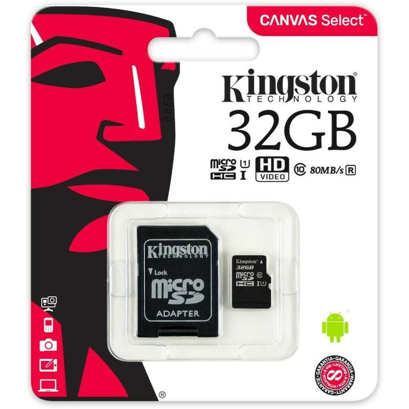 Kingston Digital Select microSDHC Class 10 UHS-I 80MB/s R 10MB/s - 32GB (KIN-SDCS/32GB-S)