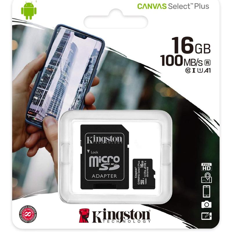 Kingston microSDHC Canvas Select Plus 100R A1 C10 Card + ADP - 16GB (KIN-SDCS2/16GB-S)