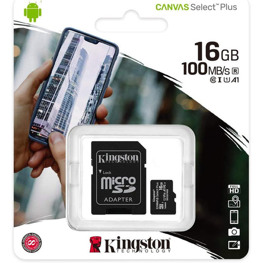 Kingston microSDHC Canvas Select Plus 100R A1 C10 Card + ADP - 16GB (KIN-SDCS2/16GB-S)