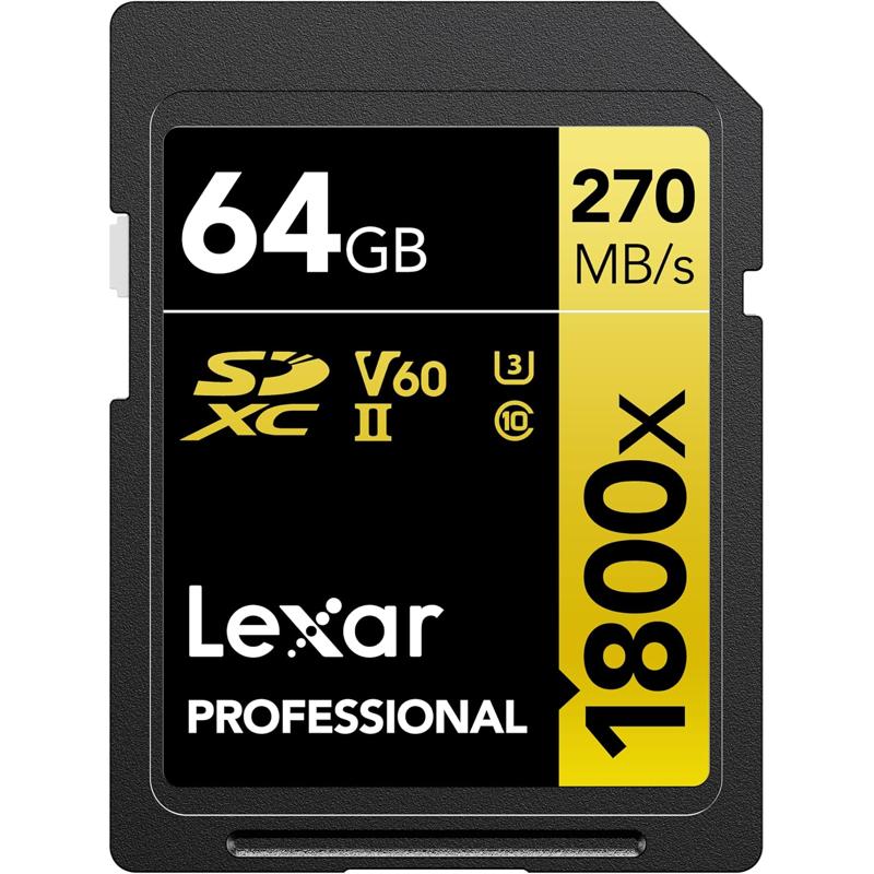 Lexar Gold Series Professional 1800x UHS-II U3 SDXC Memory Card - 64GB (LSD1800064G-BNNNU)