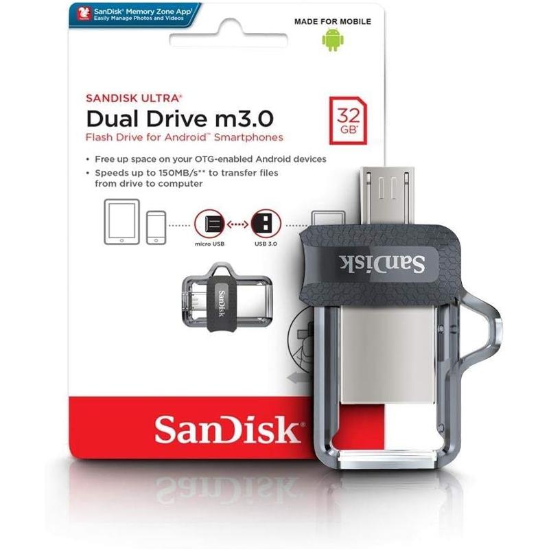 SanDisk Ultra Dual Drive M3.0 for Android Devices and Computers - 16GB / 32GB (SDDD3-016G-G46)